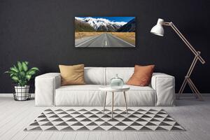 Quadro stampa su tela Strada al paesaggio di neve di montagna 100x50 cm