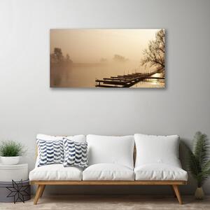 Stampa quadro su tela Ponte d'acqua, paesaggio di nebbia 100x50 cm