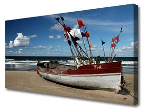 Quadro su tela Spiaggia del mare Paesaggio della barca 100x50 cm