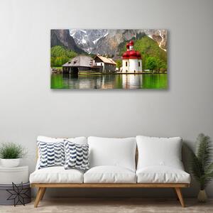 Foto quadro su tela Paesaggio della casa della montagna dell'albero 100x50 cm