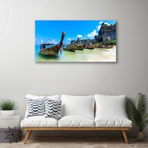 Quadro su tela Paesaggio della spiaggia del mare della barca 100x50 cm