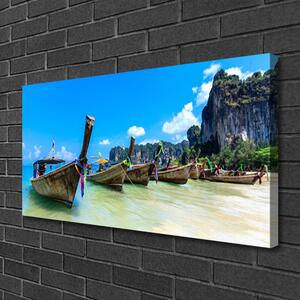 Quadro su tela Paesaggio della spiaggia del mare della barca 100x50 cm