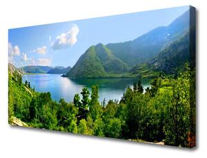 Quadro su tela Paesaggio di montagna del lago forestale 100x50 cm