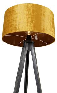 Lampada da terra treppiede nero con paralume oro 50 cm - Tripod Classic