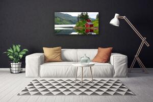 Quadro su tela Paesaggio del lago di montagna della casa 100x50 cm