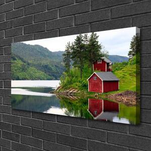 Quadro su tela Paesaggio del lago di montagna della casa 100x50 cm