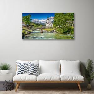 Stampa quadro su tela Ponte Chiesa Lago Natura 100x50 cm