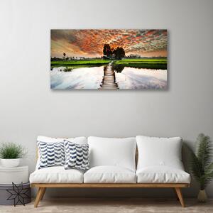 Quadro su tela Ponte del paesaggio del lago 100x50 cm
