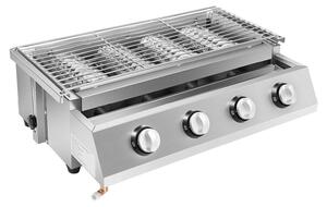 Piastra per barbecue a gas, 4 bruciatori, struttura in acciaio inossidabile, colore grigio