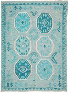 Kilim Afghanistan Cornice Acquamarina Turchese Lavanda Bianco 155x209 Cm