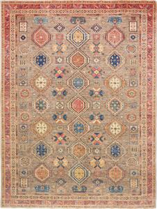 Tribal Pakistan Cornice Grigio Tortora Rosso Terracotta Blu Zaffiro Giallo Ocra 277x370 Cm