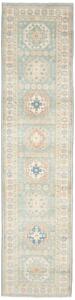 Kazak Afghanistan Cornice Azzurro Tenue Crema 83x354 cm