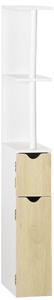 Kleankin Colonna Bagno con 2 Ripiani e 2 Armadietti, Mobile Alto Salvaspazio 15.2x29.8x118cm, Bianco e Legno|Aosom