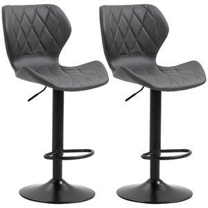 HOMCOM Set 2 Sgabelli Alti da Bar e Cucina in Similpelle, Altezza Regolabile, Schienale, Poggiapiedi e Ampia Base Tonda in Metallo, Grigio | Aosom