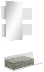 HOMCOM Set 2 Pezzi Mobile Cassetto scorrevole e Specchio da Ingresso, Design Sospeso, per soggiorno e camera, in MDF, Grigio e Bianco| Aosom Italy