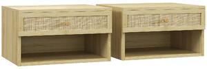 HOMCOM Set 2 Comodini con Cassetto e Ripiani Aperti in stile Nordico, in Truciolato e Rattan, 40x34x23 cm|Aosom