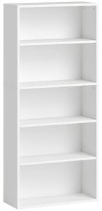 HOMCOM Mobile Libreria a 5 Ripiani con 3 Scaffali Flessibili, in Legno, 60x24x133.5 cm, Bianco