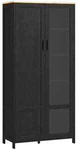 HOMCOM Mobile Dispensa Cucina in Legno a 9 Ripiani Regolabili con Ante in Vetro, 76x36x160 cm, Nero e color Legno