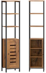 Kleankin Mobile Bagno Alto Stretto, Mobiletto Bagno Salvaspazio con Ante Soft Close a Persiana, 3 Ripiani Aperti, Ripiani Regolabili, Marrone Rustico | Aosom Italy
