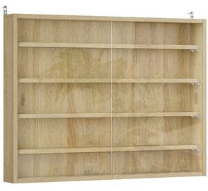 HOMCOM Bacheca Portaoggetti a 5 Ripiani Regolabili in Legno con Ante in Vetro, 80x9.5x60 cm, Color Legno | Aosom Italy