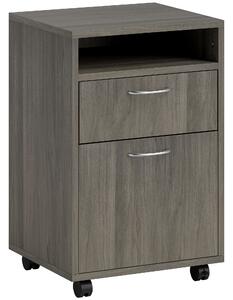 HOMCOM Cassettiera Portadocumenti a 4 Ruote con Ripiano Aperto e Cassetti, in Legno e Metallo, 40x35x60 cm, Grigio | Aosom Italy