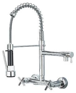 Rubinetto da cucina, a due manopole, con bocchetta flessibile, finitura cromata