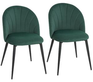 HOMCOM Set di 2 Sedie Sala da Pranzo in Velluto, con Schienale Curvo a Conchiglia, Gambe in Acciaio, Stile Nordico, Verde Scuro | Aosom Italy