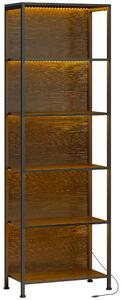 HOMCOM Libreria Scaffale in Stile Industriale a 5 Ripiani con Illuminazione LED, in Metallo e Legno, 60x30x179 cm, Nero | Aosom Italy