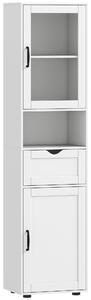 HOMCOM Colonna Bagno in Legno con 2 Armadietti, Cassetto e Ripiano Aperto, 40x30x165 cm, Bianco | Aosom Italy
