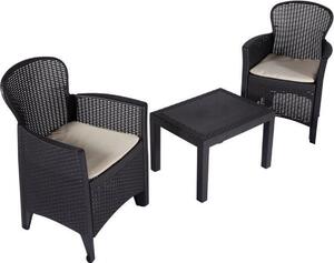 IPAE PROGARDEN Salotto da Giardino con 2 Poltrone e Tavolino con Cuscini in Rattan PE colore Antracite