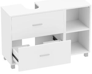 HOMCOM Mobile Sottolavabo Bagno con 2 Cassetti e Ripiani Aperti, in Legno, 90x30x60 cm, Bianco | Aosom Italy