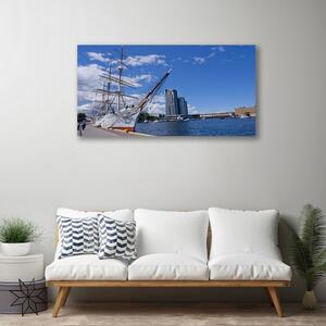 Quadro su tela Paesaggio della città del mare della barca 100x50 cm