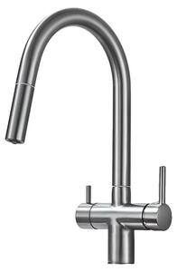 Rubinetto da cucina, materiale: ottone, due maniglie, colore: grigio