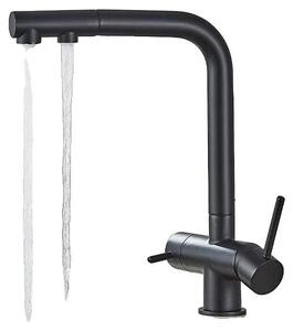 Rubinetto da cucina con filtro e possibilità di utilizzare l'acqua del rubinetto, erogatore estraibile, colore nero