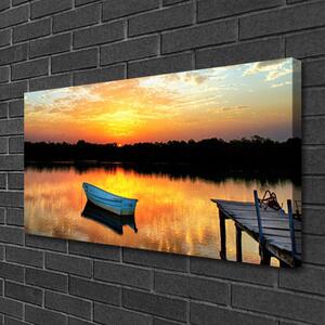 Quadro su tela Paesaggio del lago del ponte della barca 100x50 cm
