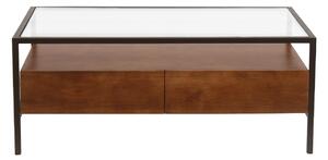 Tavolino rettangolare con contenitori in legno di mango massiccio scuro, vetro e metallo nero L100 cm SITA