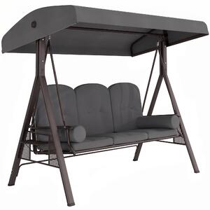 Outsunny Dondolo da Giardino 3 Posti con Tetto Regolabile, Portabicchieri e Cuscini, 208x120x172 cm, Grigio