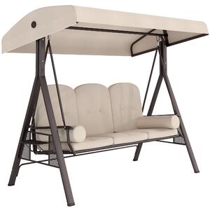Outsunny Dondolo 3 Posti con Tetto Regolabile, Portabicchieri e Cuscini, in Metallo e Poliestere, 207x120.5x174 cm, Beige