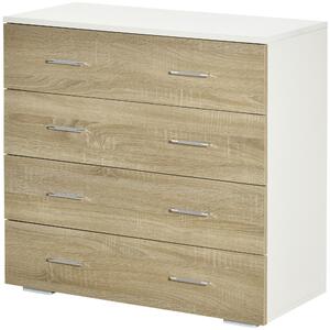HOMCOM Cassettiera con 4 Cassetti in Legno e Maniglie in Alluminio, 76x35x72 cm, Bianco e Rovere | Aosom Italy