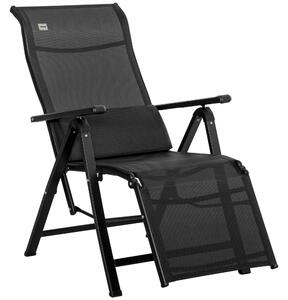 Outsunny Lettino Prendisole Pieghevole da giardino con Cuscino, Sdraio con Schienale Regolabile a 9 Posizioni, Nero | Aosom Italy