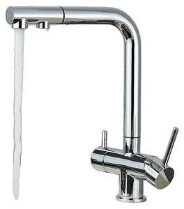 Miscelatore da cucina con funzionalità di filtraggio e di utilizzo dell'acqua di rete, con erogatore estraibile, finitura cromata