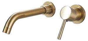 Miscelatore per lavabo, montaggio a parete, ottone lucido, finitura oro spazzolato
