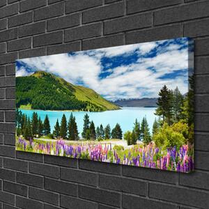Quadro su tela Paesaggio del lago della foresta di montagna 100x50 cm