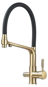 Miscelatore da cucina, struttura in ottone, design a due maniglie, finitura dorata spazzolata