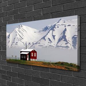 Quadro su tela Paesaggio di neve della casa di montagna 100x50 cm