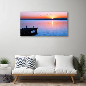 Quadro su tela Il molo del mare e il sole Paesaggio 100x50 cm