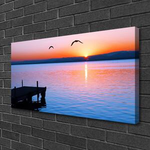 Quadro su tela Il molo del mare e il sole Paesaggio 100x50 cm