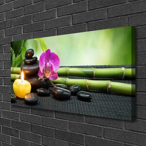 Quadro su tela Spa Zen con fiori di bambù 100x50 cm