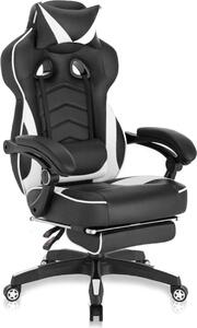 Happyment Premium Gaming Chair - Con poggiapiedi - Altezza regolabile - Sedia da ufficio ergonomica - Ecopelle - Nero/Bianco