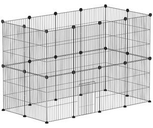 PawHut Gabbia Per Porcellini D'India, Recinto Per Piccoli Animali 18 Pz Con Porta 175x70x45cm Nero 103027